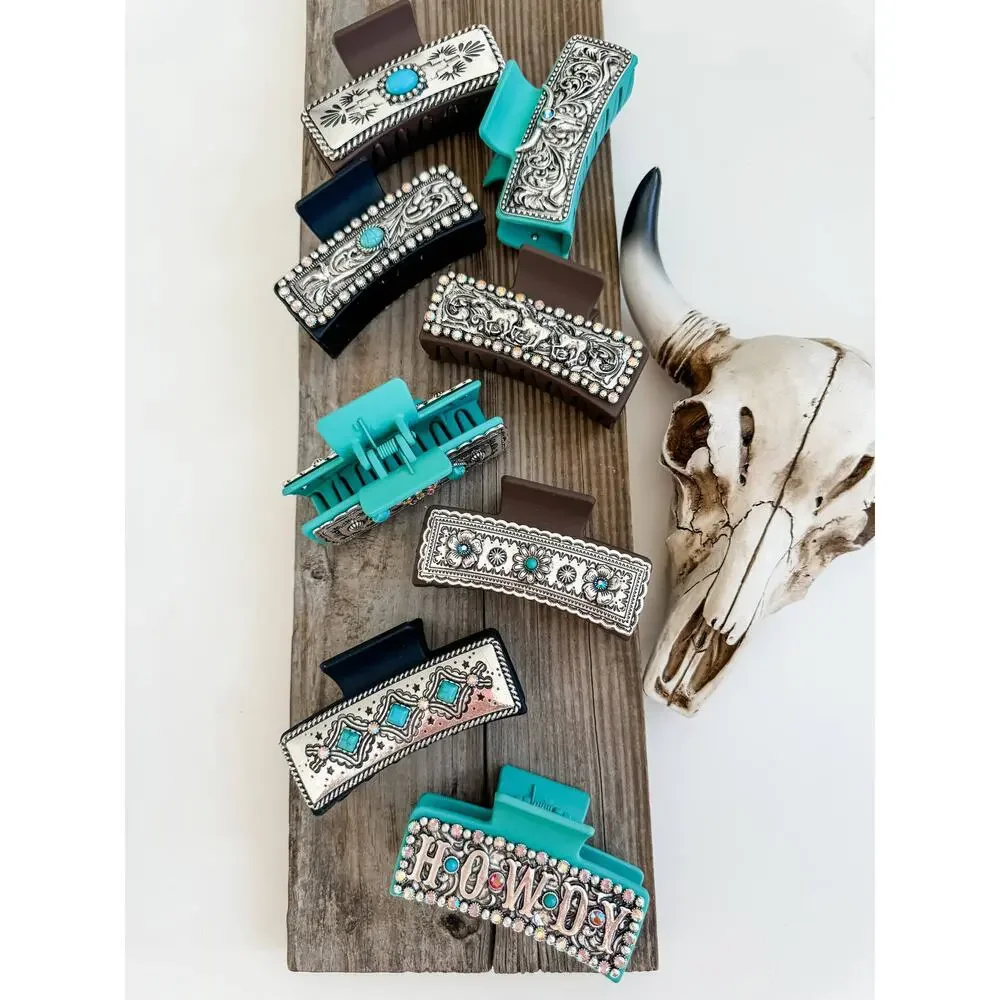 Large Western Floral Claw Hair Clip | Thick Hair
